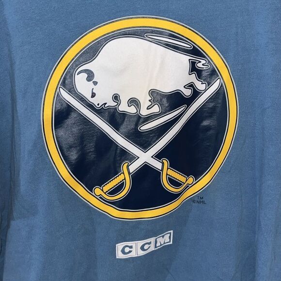 Buffalo Sabres CCM Swords Logo Cotton T Shirt L Powder Blue Mens Hockey - Picture 2 of 3